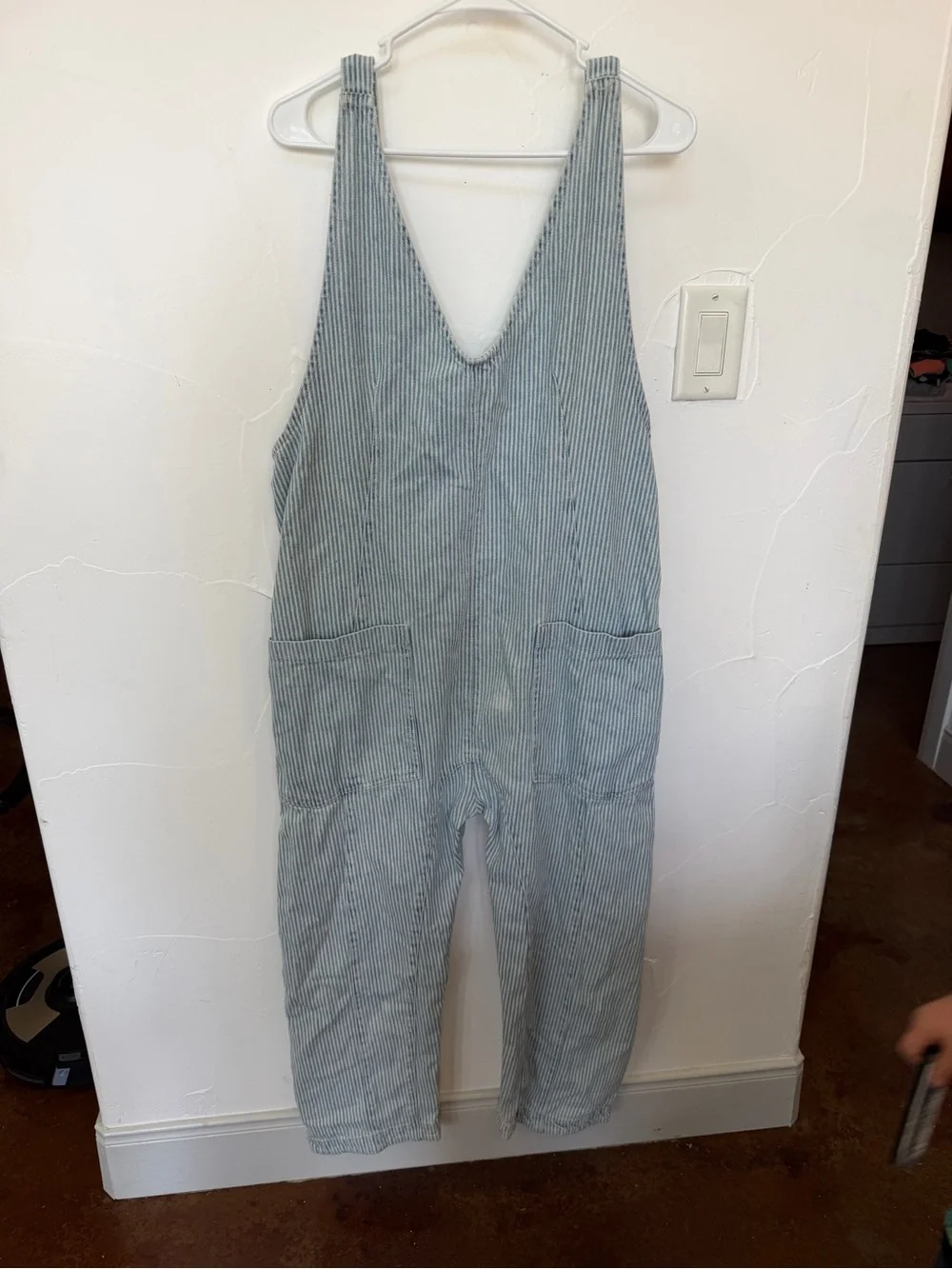 Free People Light Blue and White Striped Cotton Overalls Jumpsuit - Picture 2 of 8
